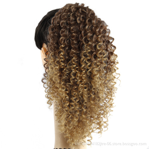 wholesale cheap african drawstring ponytail extensions, afro puff kinky curly synthetic hair drawstring ponytail for black woman